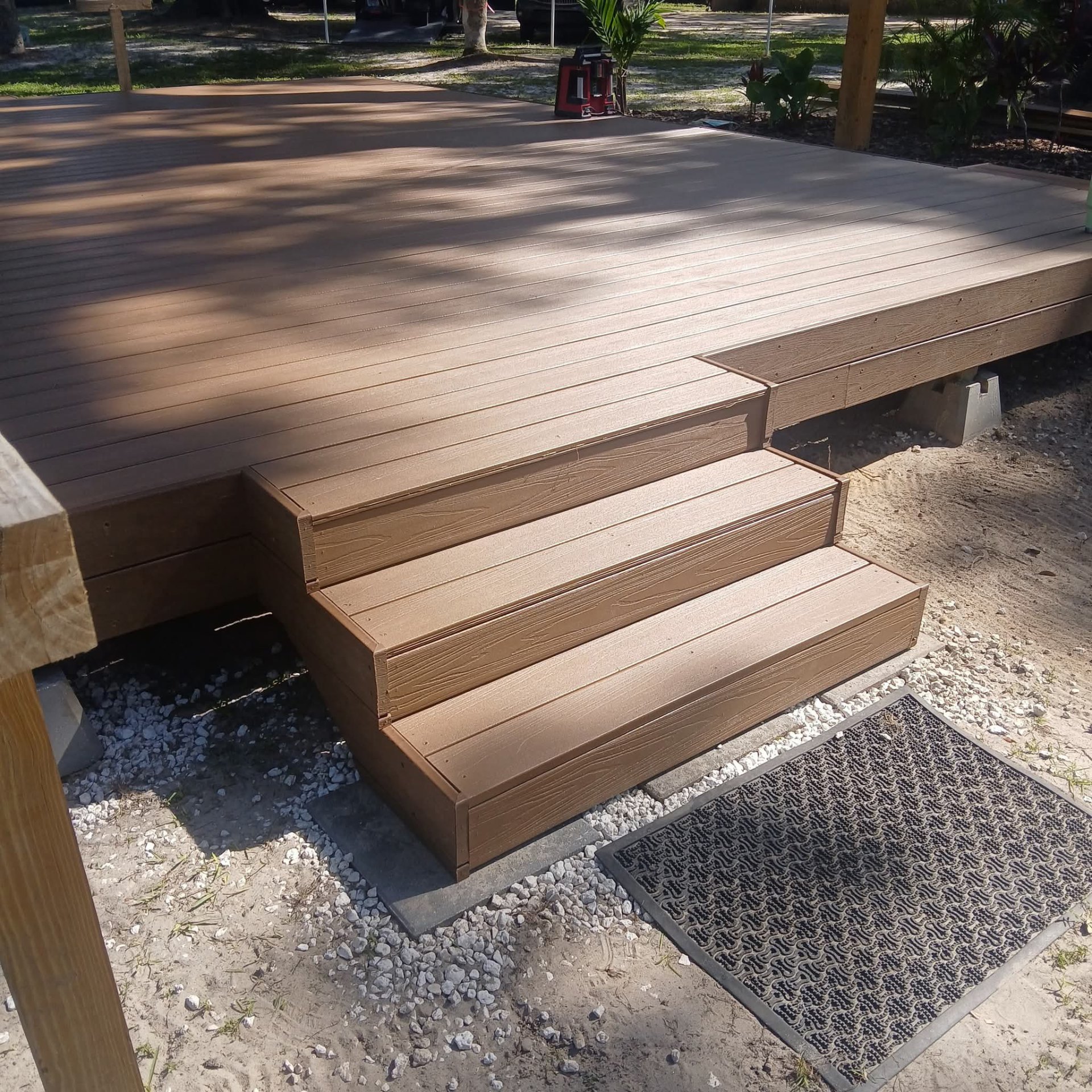 Professional deck stairs installation with composite materials